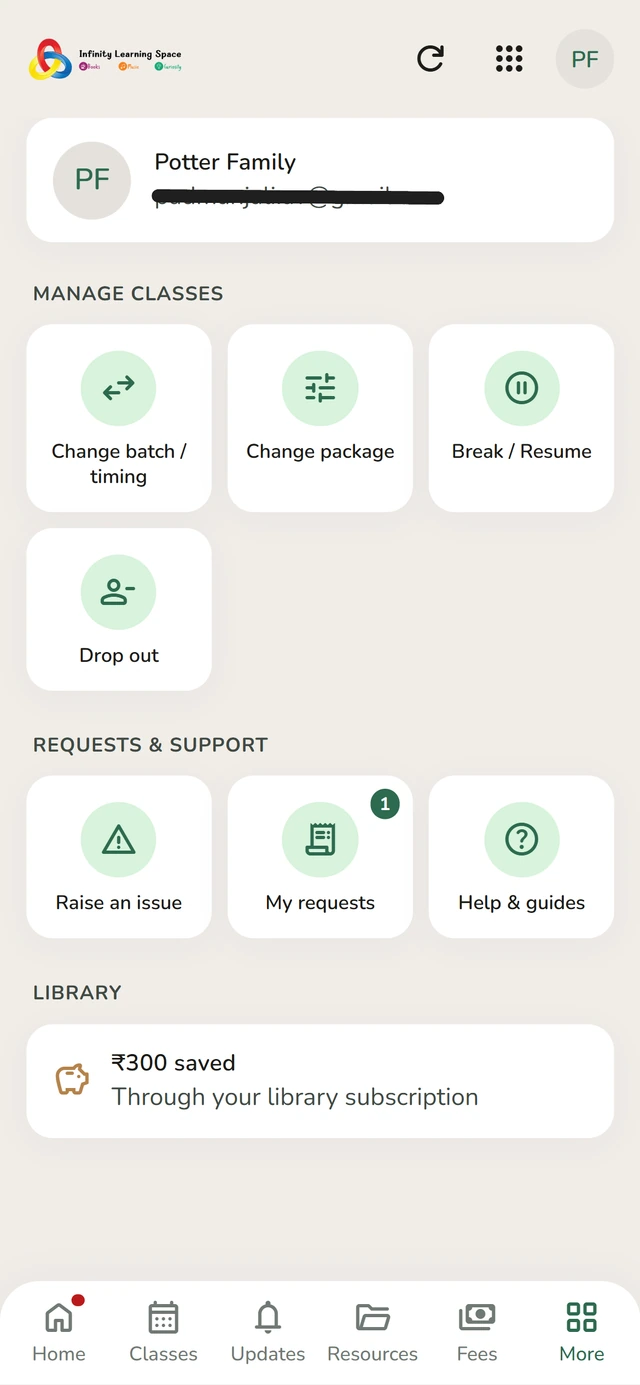 Self-service actions: change batch, change package, pause, and raise or track a request.
