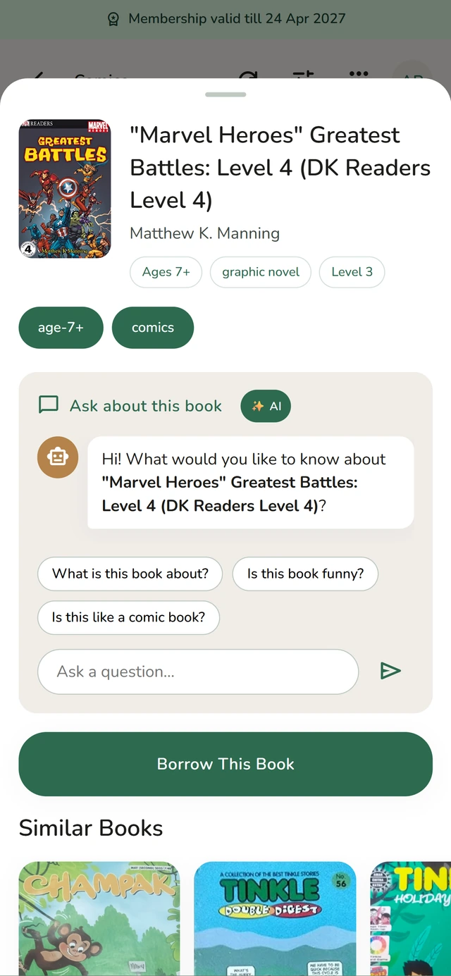 Asking for a book in plain language and getting suggestions back.